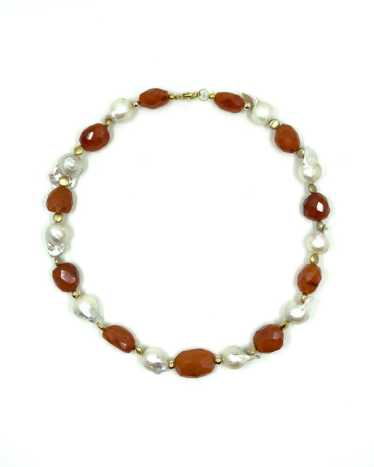 Baroque Pearl and Carnelian Choker