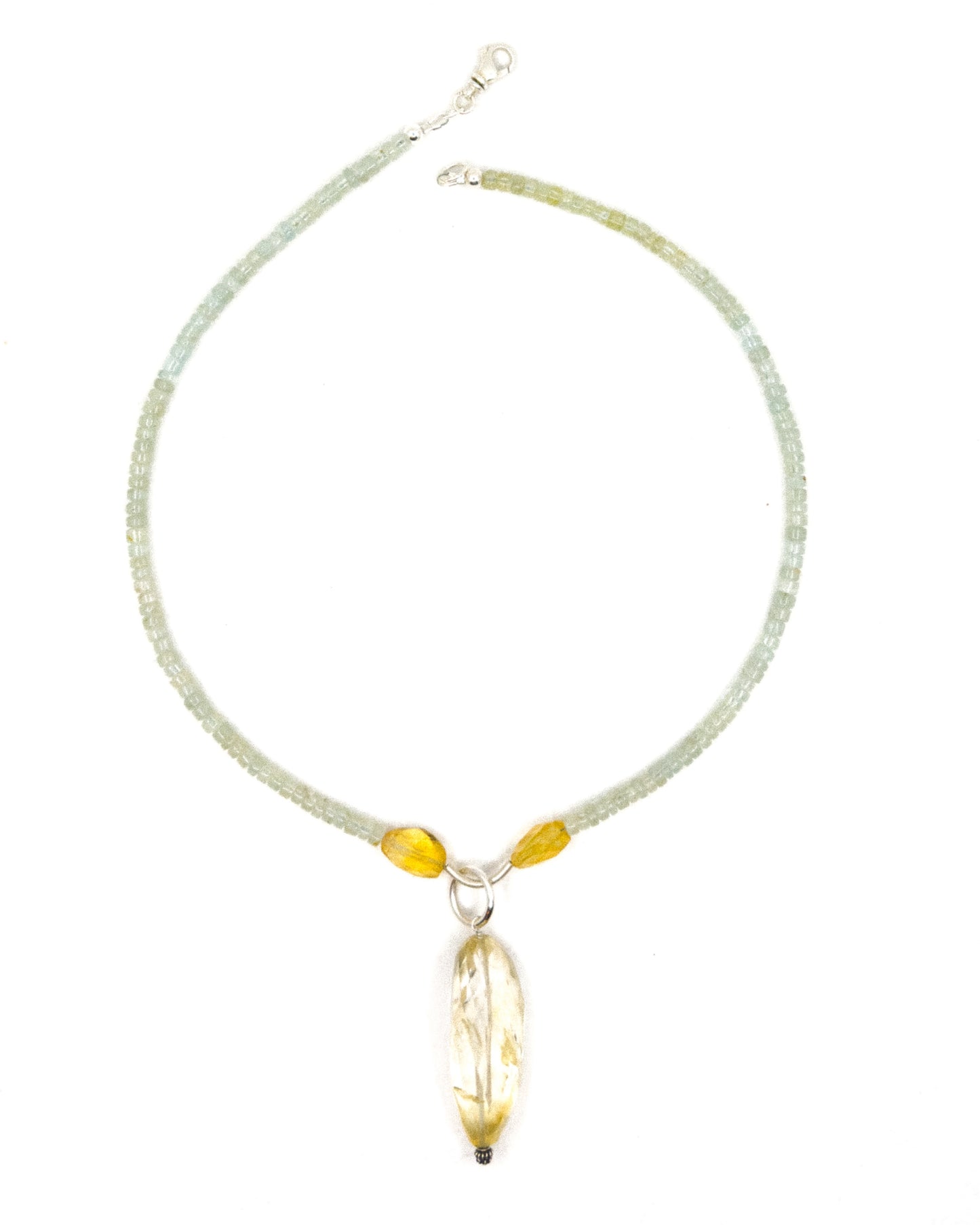 Aquamarine Necklace with Stunning Faceted Citrine Pendant