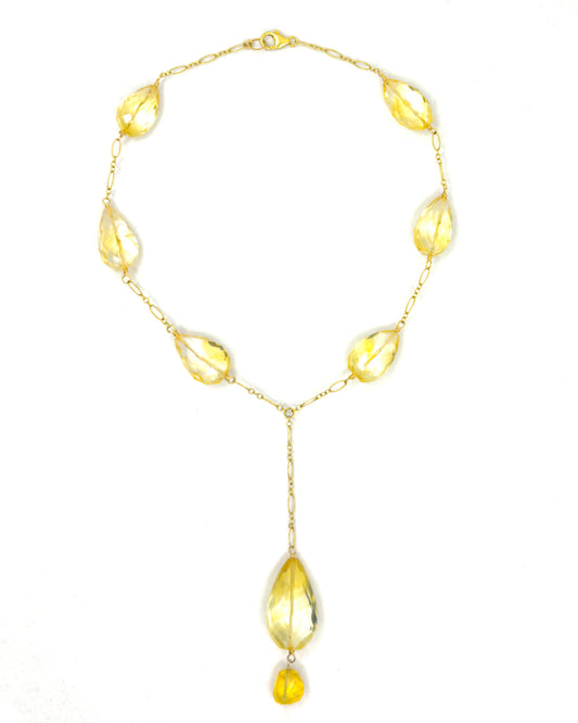 Faceted Citrine and Gold Drop Choker