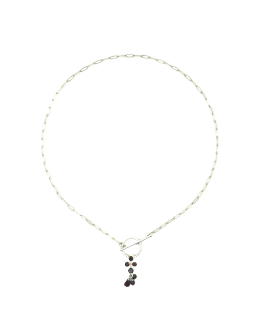 Sterling Silver Chain with Garnet Studded Front Clasp