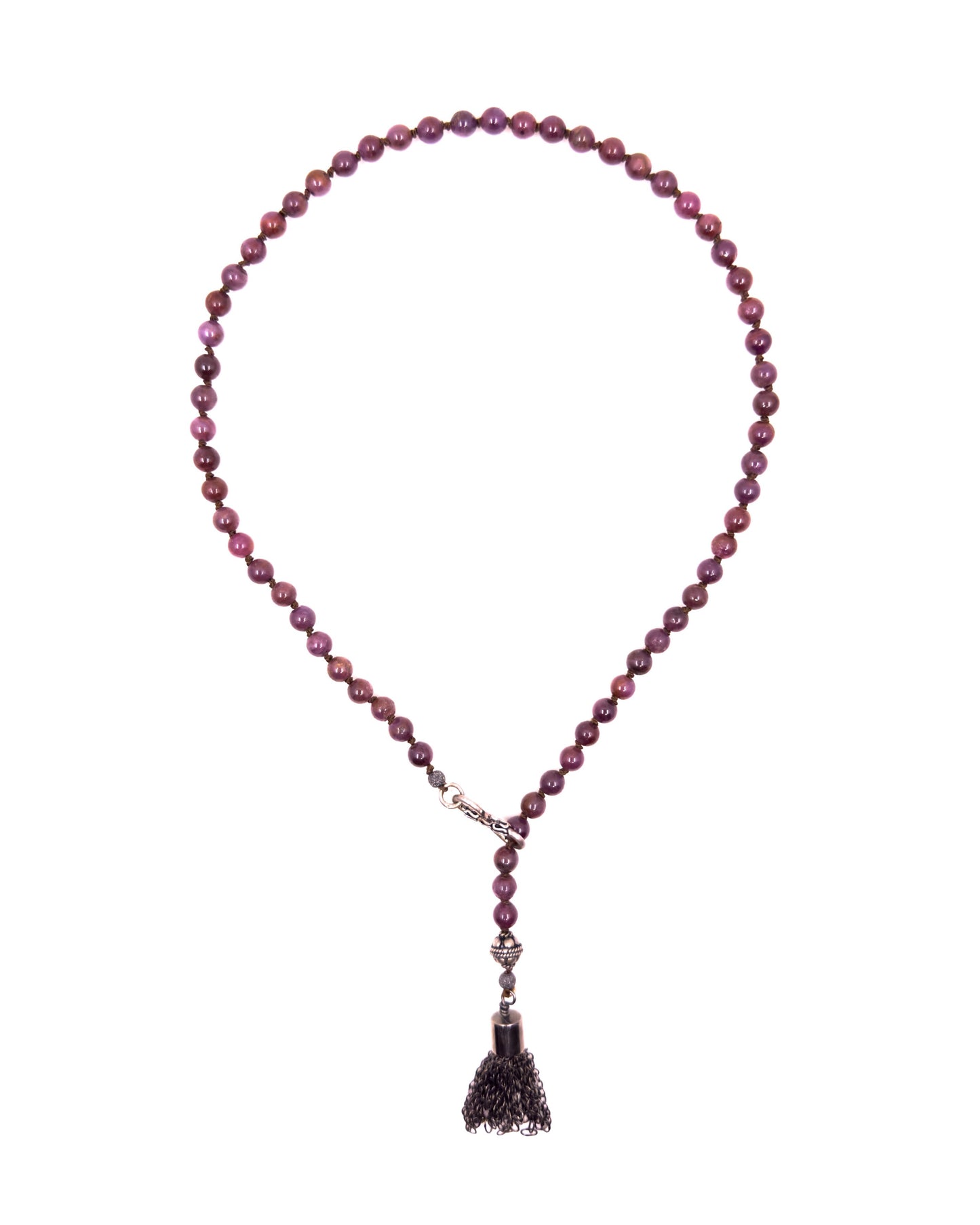 Hand-Knotted Matte Garnet Lariat Necklace