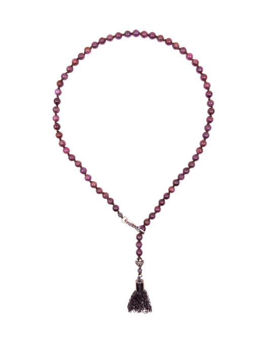 Hand-Knotted Matte Garnet Lariat Necklace