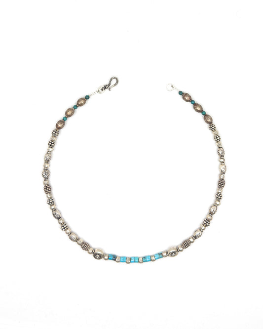 Turquoise Heishi Beads and Sterling and Thai Silver Necklace