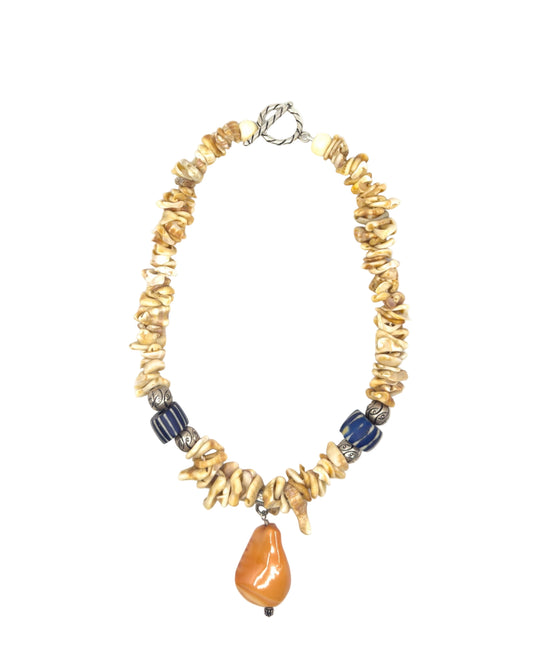 Antique Mauritius Shell and Venetian African Trade Bead Necklace