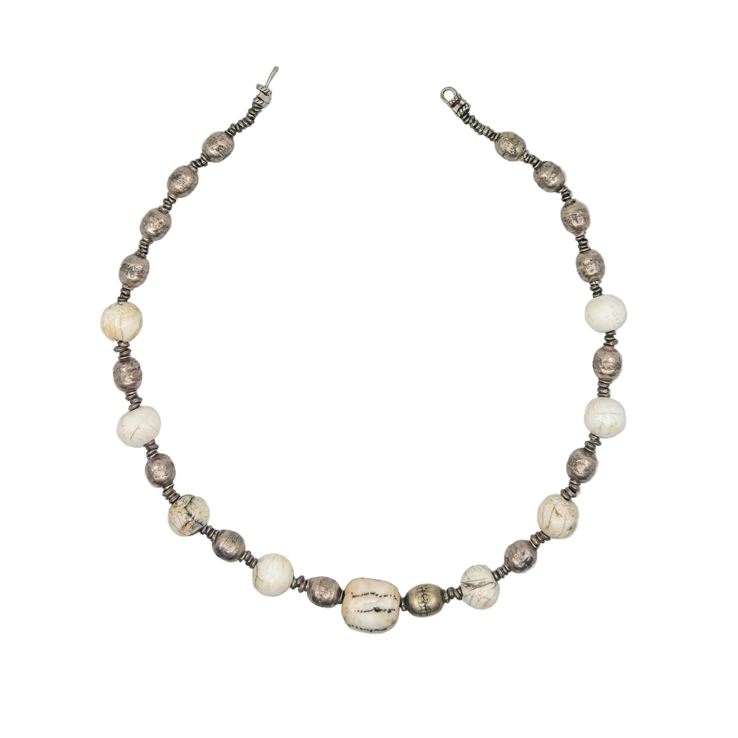 Antique Naga Shell Beads and Thai Silver Necklace