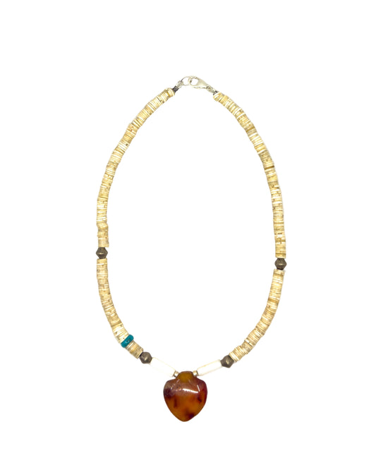 Ostrich Shell & Vintage Carnelian Pendant