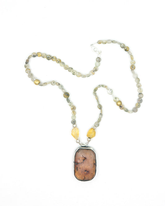 Quartz Necklace with Antique Carnelian Pendant