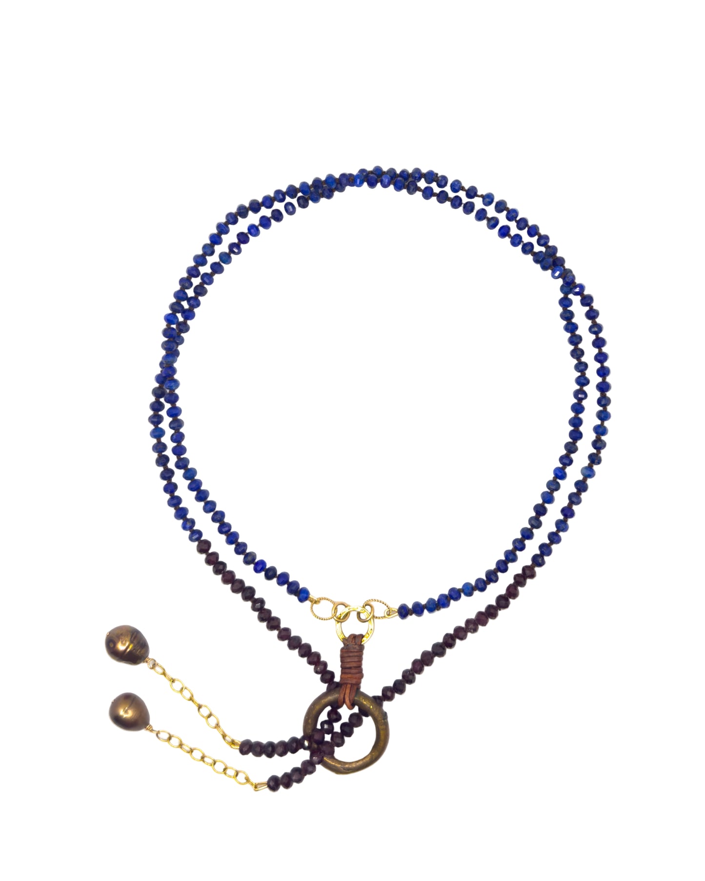 Lapis and Garnet Lariat Necklace