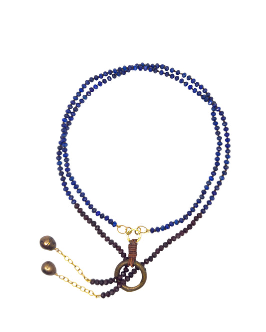 Lapis and Garnet Lariat Necklace