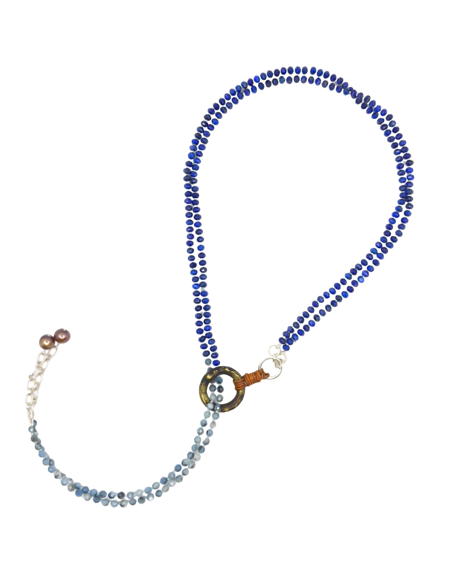 Lapis, Aquamarine & Gold Pearl Lariat Necklace