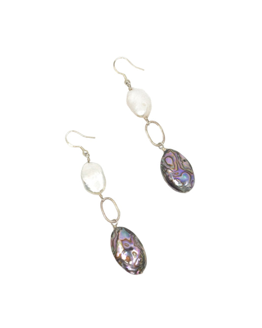 Abalone and Keshi Coin Pearl Drop Earrings