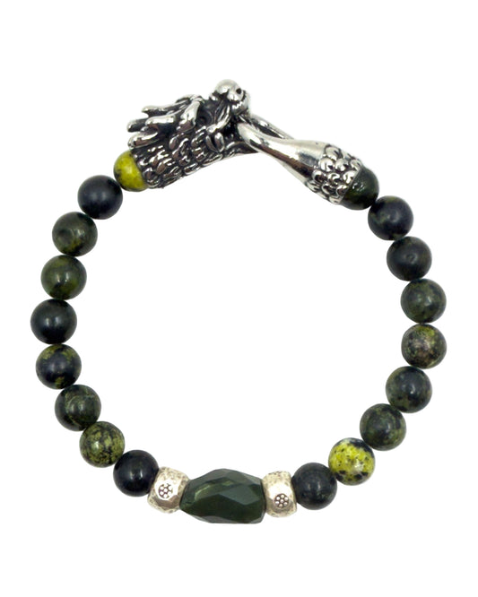 Serpentine & Sterling Silver Dragon Clasp Bracelet