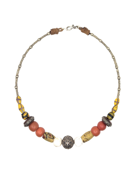 Antique Bead Necklace with Thai Silver, Carnelian, Coral & Trade Beads