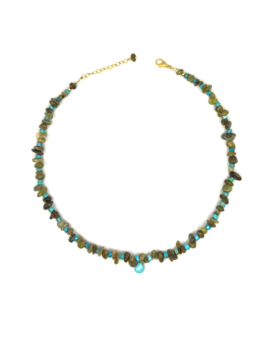 Grossular Garnet & Sleeping Beauty Turquoise Necklace