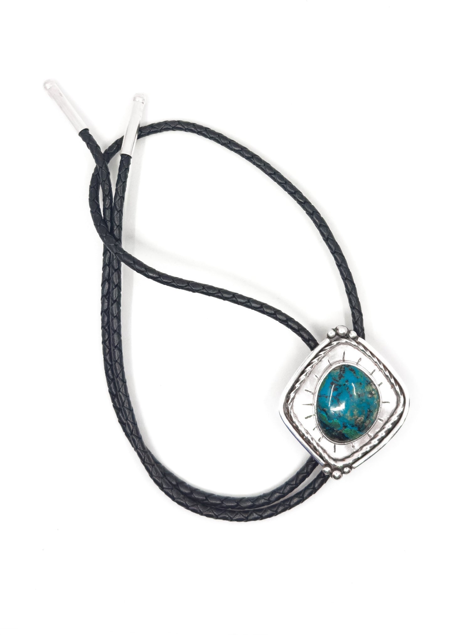 Handmade Sterling Silver Bolo-tie with Genuine Turquoise/Malachite/Quartz Natural Cluster Gemstone