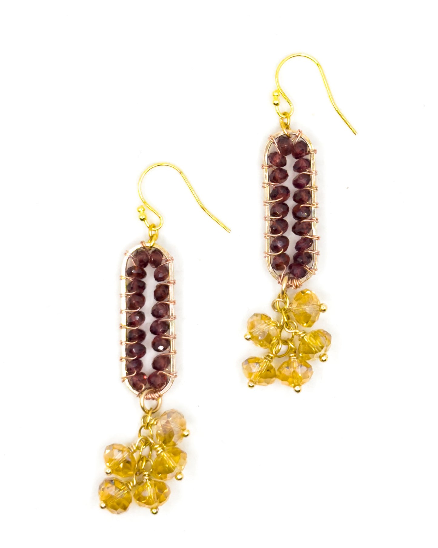 Garnet and Citrine Oval Drop Earrings