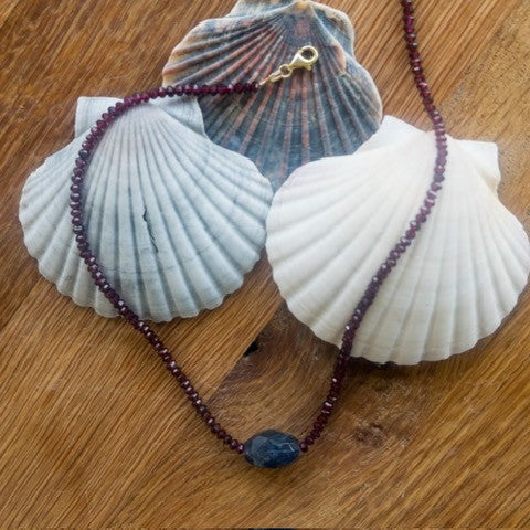 Deep Red Garnet Necklace with Natural Apatite Center Stone