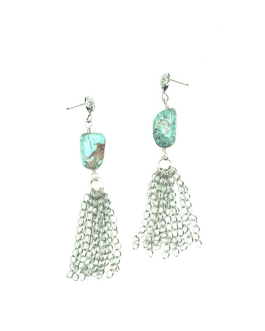 Turquoise and Silver Chain Earrings