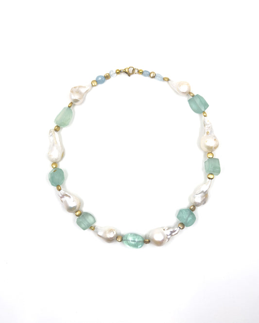 Baroque Pearl and Aquamarine Choker