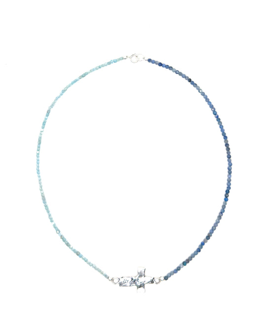 Two-toned Apatite Necklace with Sterling Silver Cross