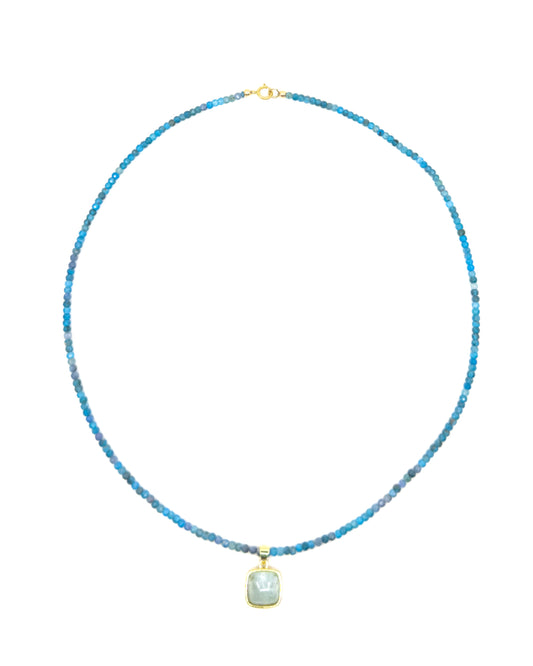 Apatite and Kyanite Gemstone Necklace with Blue Tourmaline Charm