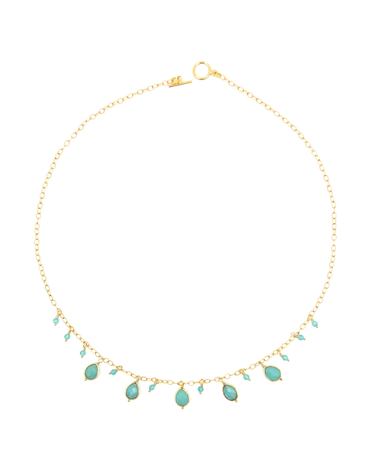 Chalcedony Teardrops and Gold Necklace