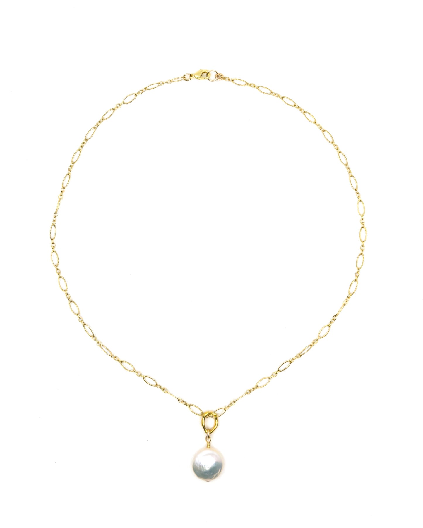 Detailed Gold-filled Chain With Single Coin Pearl Charm