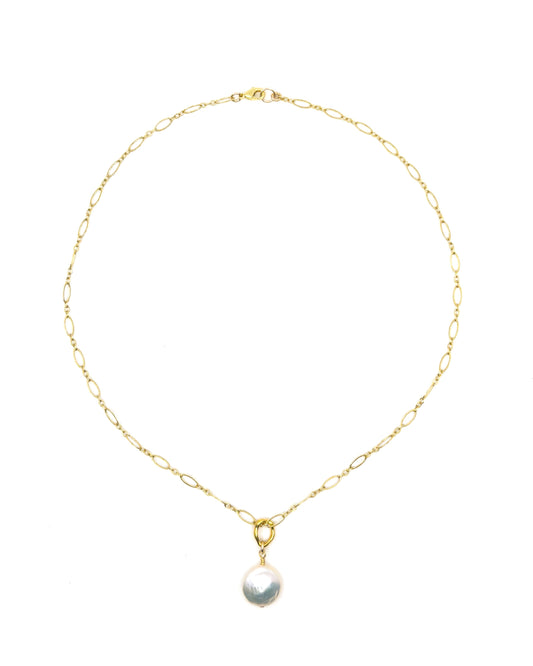 Detailed Gold-filled Chain With Single Coin Pearl Charm