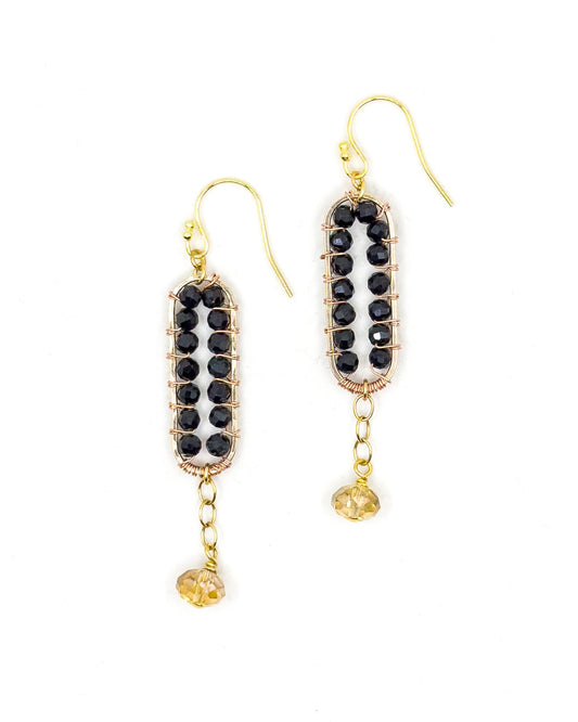 Black Spinel and Citrine Drop Earrings