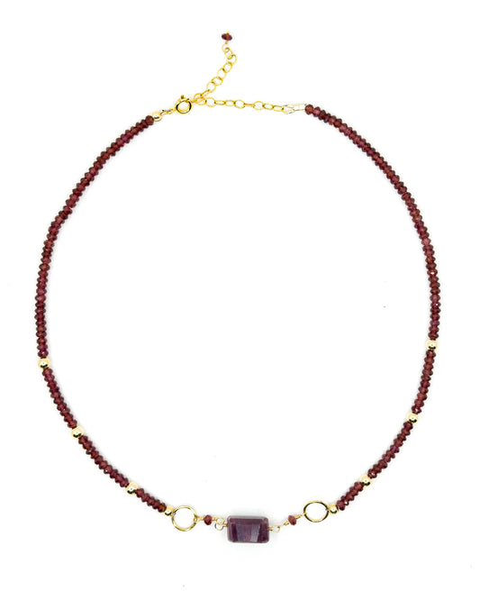 Deep Red Garnet and Ruby Necklace