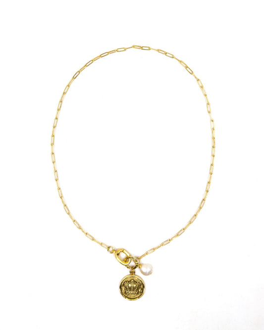 Gold-plated Crown and Pearl Necklace