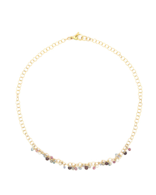 Gold Chain Necklace With Various Gemstones