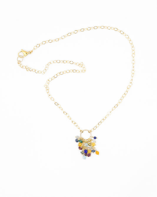 Gold Chain Necklace with Multi-Colored Gemstone Charms