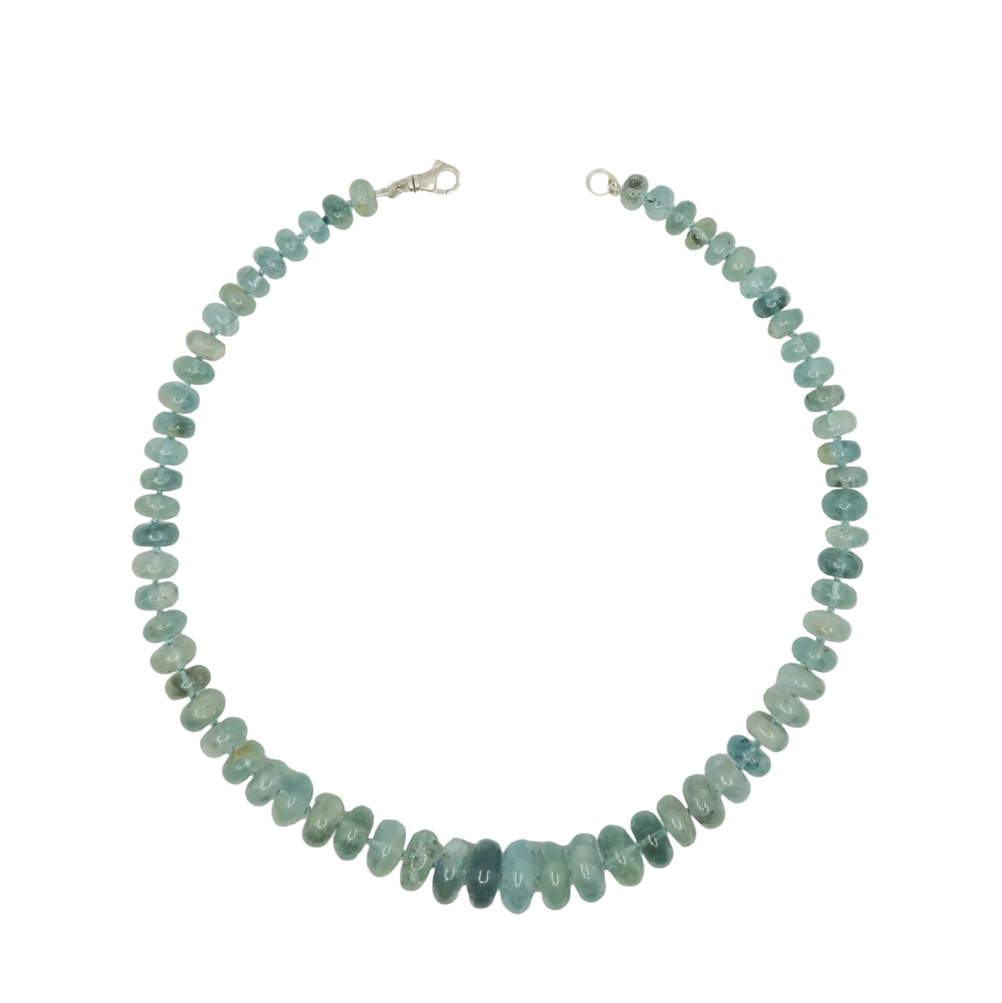 Natural Aquamarine Gemstones Hand-Knotted on a Graduated Necklace