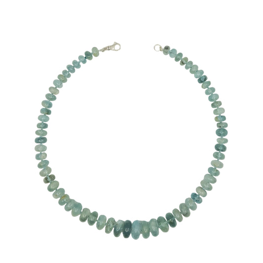Natural Aquamarine Gemstones Hand-Knotted on a Graduated Necklace