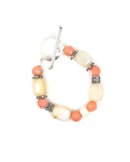 Antique Coral and Honey Jade Chunky Bracelet