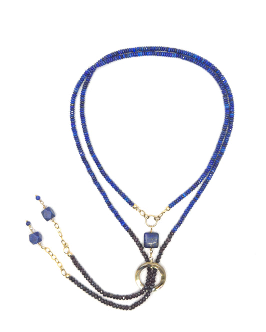 Stunning Lapis and Garnet Bolo Tie Inspired Necklace