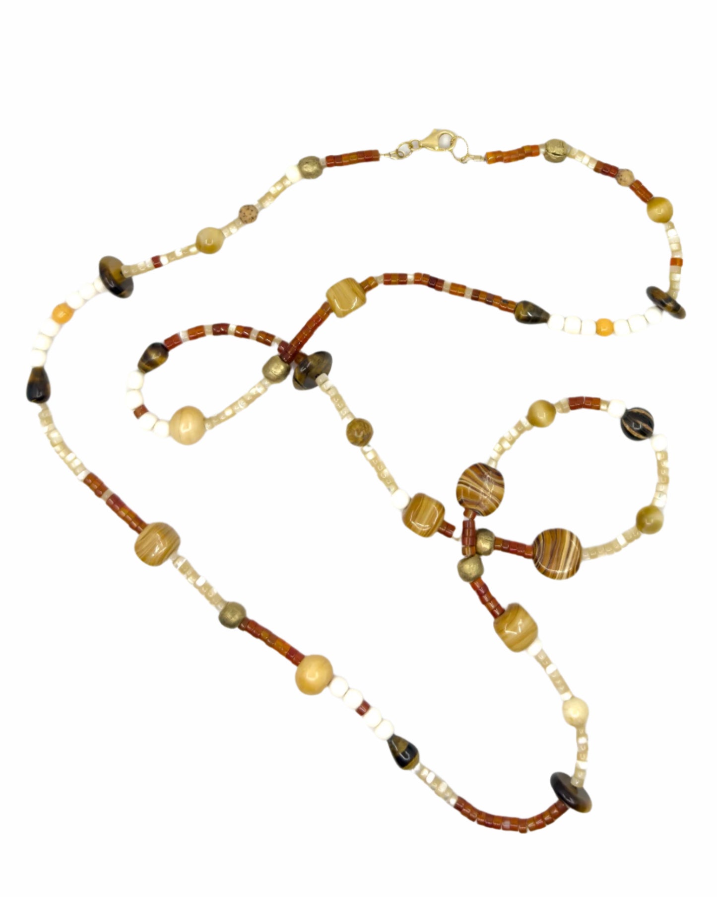 Long Double Wrap Earthtone Beach Necklace