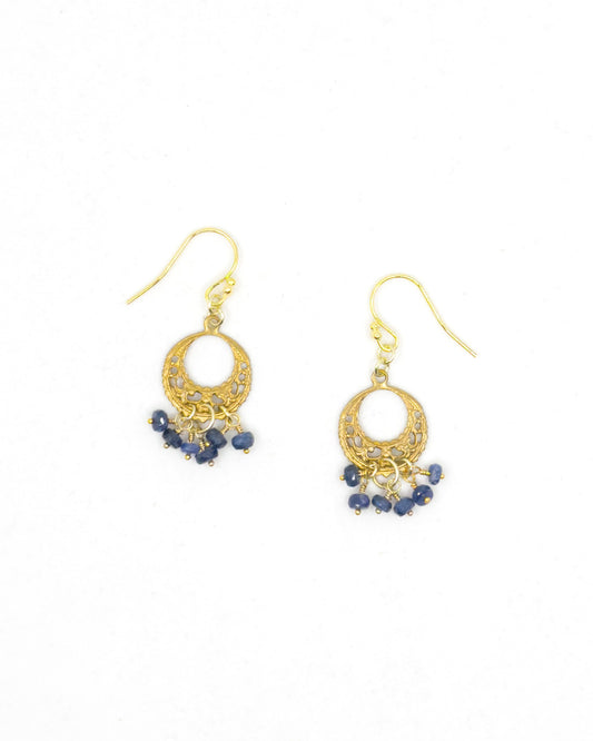 Sapphire Earrings on Vintage Miriam Haskell Gold-Plated Circle Findings