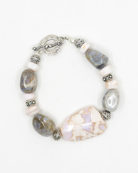 Pink Peruvian Opal and Polished Agate Bracelet