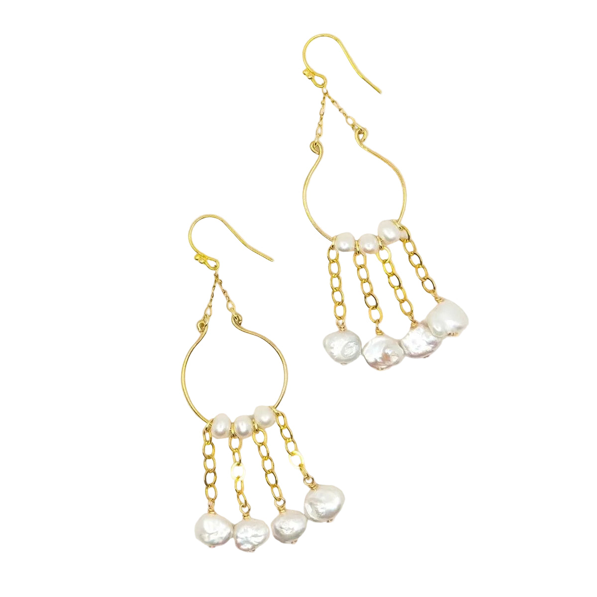 Pearl and Gold Chain Chandelier Hoop Earrings