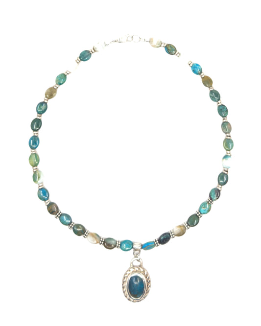 Peruvian Opal Necklace with Hand Forged Silver and Opal Pendant