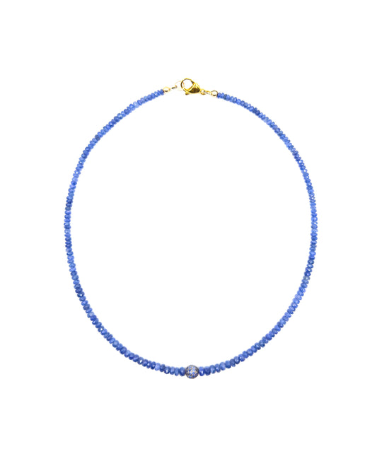 Sapphire Necklace with Pave Diamond and Sapphire Center Bead