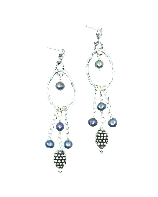 Silver and Tahitian Pearl Drop Earrings