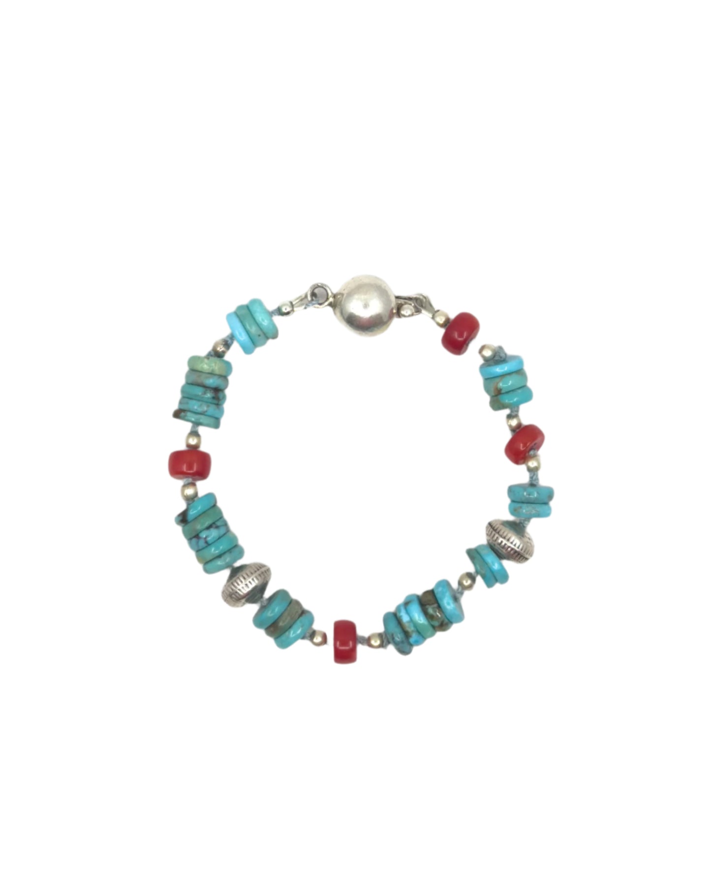 Hand-knotted Turquoise and Coral Bracelet