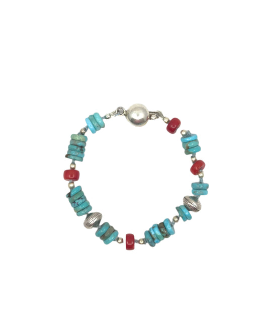 Hand-knotted Turquoise and Coral Bracelet