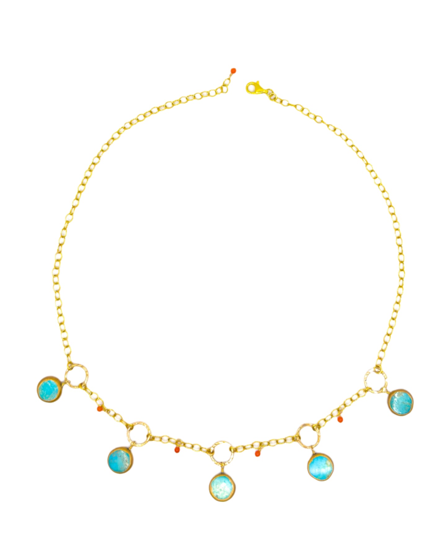 Turquoise Discs on Gold Chain Necklace