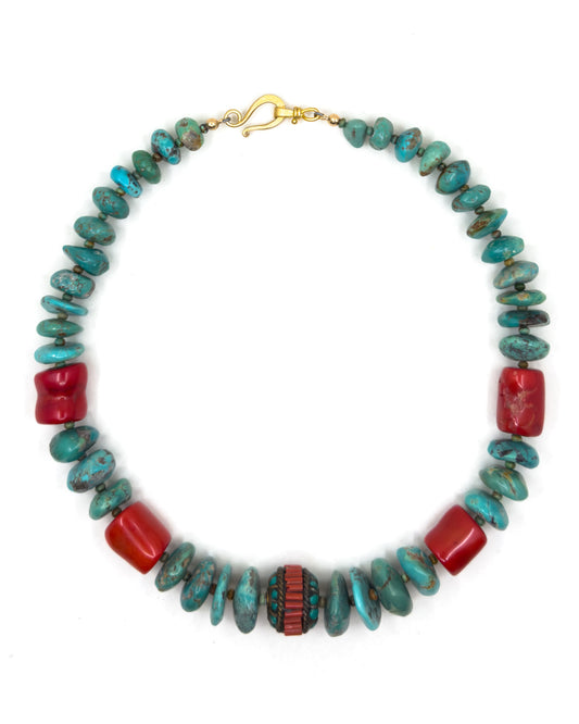 Turquoise and Vintage Coral Necklace