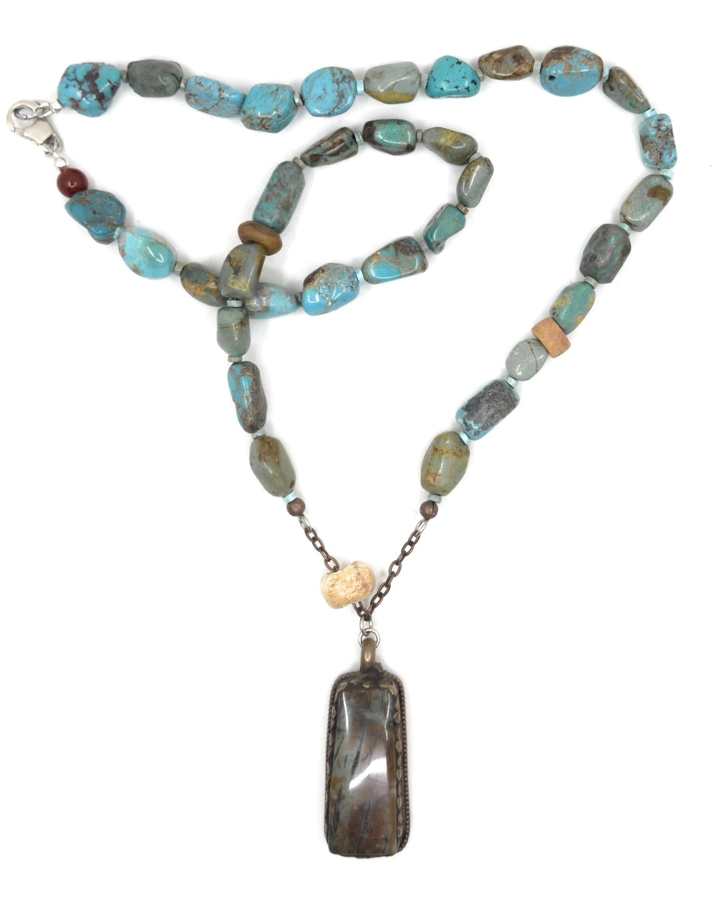 Turquoise and Antique Jasper Stone Necklace with Jasper Pendant