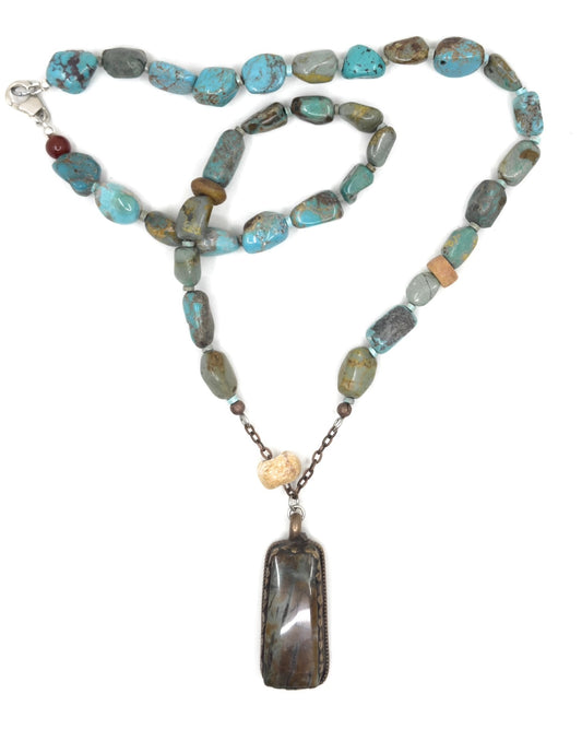 Turquoise and Antique Jasper Stone Necklace with Jasper Pendant